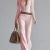 Retro Fashion Sports Hooded V neck Front Zipper Off Knitted Jumpsuit